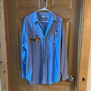 Disney Blue Casual Button Shirt with Embroidery